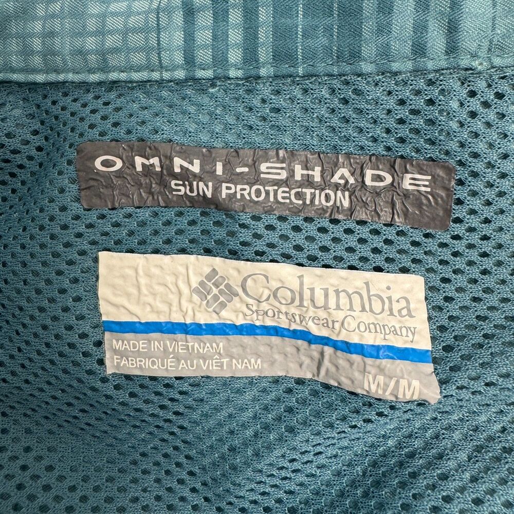 Columbia OmniShade Women’s SZ M Aqua Teal Long Roll-Tab Sleeve Fishing Shirt UPF - Picture 3 of 7